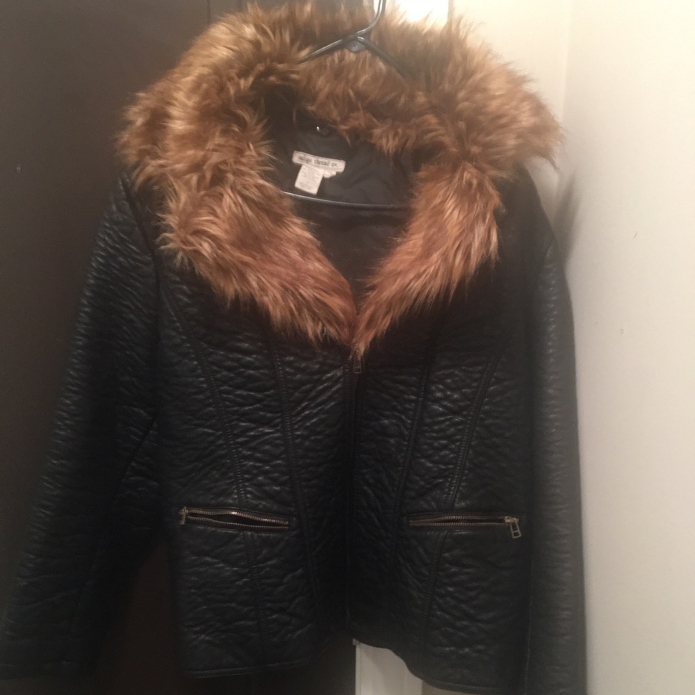 Faux Leather Jacket w/Fur